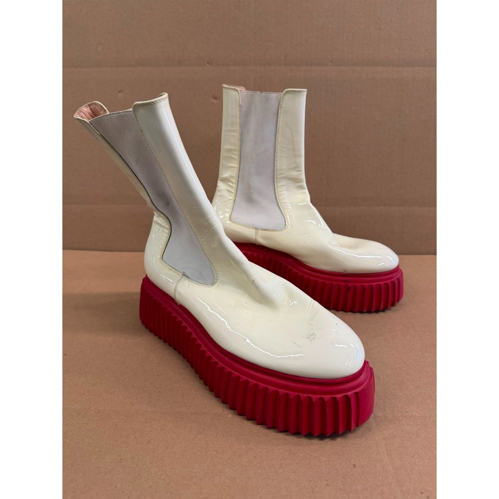 AGL Patent Leather Chunky Platform Chelsea Boots Cream Pink Womens Size 39 EU